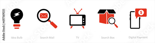 A set of 5 Business icons as idea bulb, search mail, tv