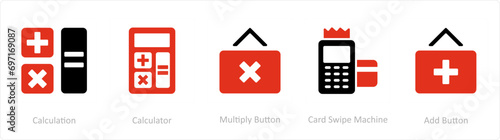 A set of 5 Business icons as calculation, calculator, multiply button