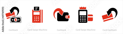 A set of 5 Business icons as cashback, card swipe machine, card cashback
