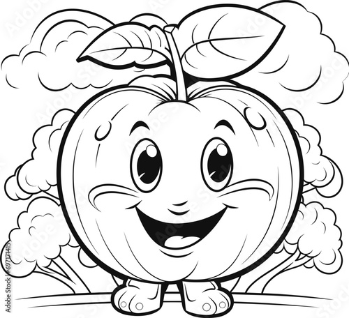 Apple fruit vector image, coloring page