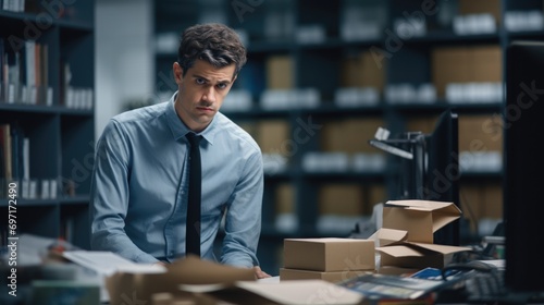 Sad dismissed worker taking his office supplies with him