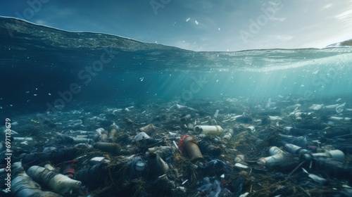 Sea polluted with plastic bottles and trash © Fly Frames