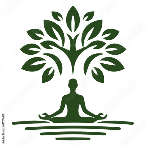 yoga meditation with tree of life silhouettes , meditation illustrations , yoga of tree vector
