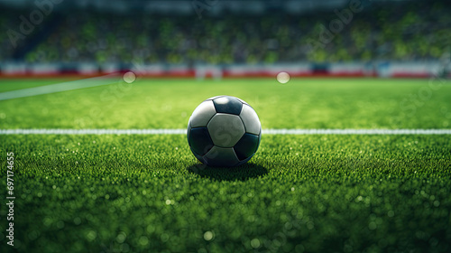 Textured soccer game field with ball