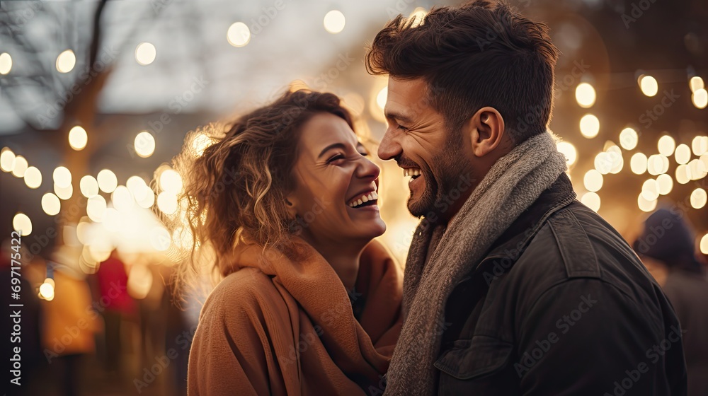 Couple enjoying a seasonal celebration, such as a winter holiday or a summer festival. Couple enjoying a seasonal celebration, such as a winter holiday or a summer festival.