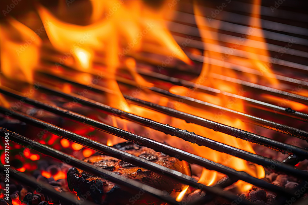 barbecue grill with flames