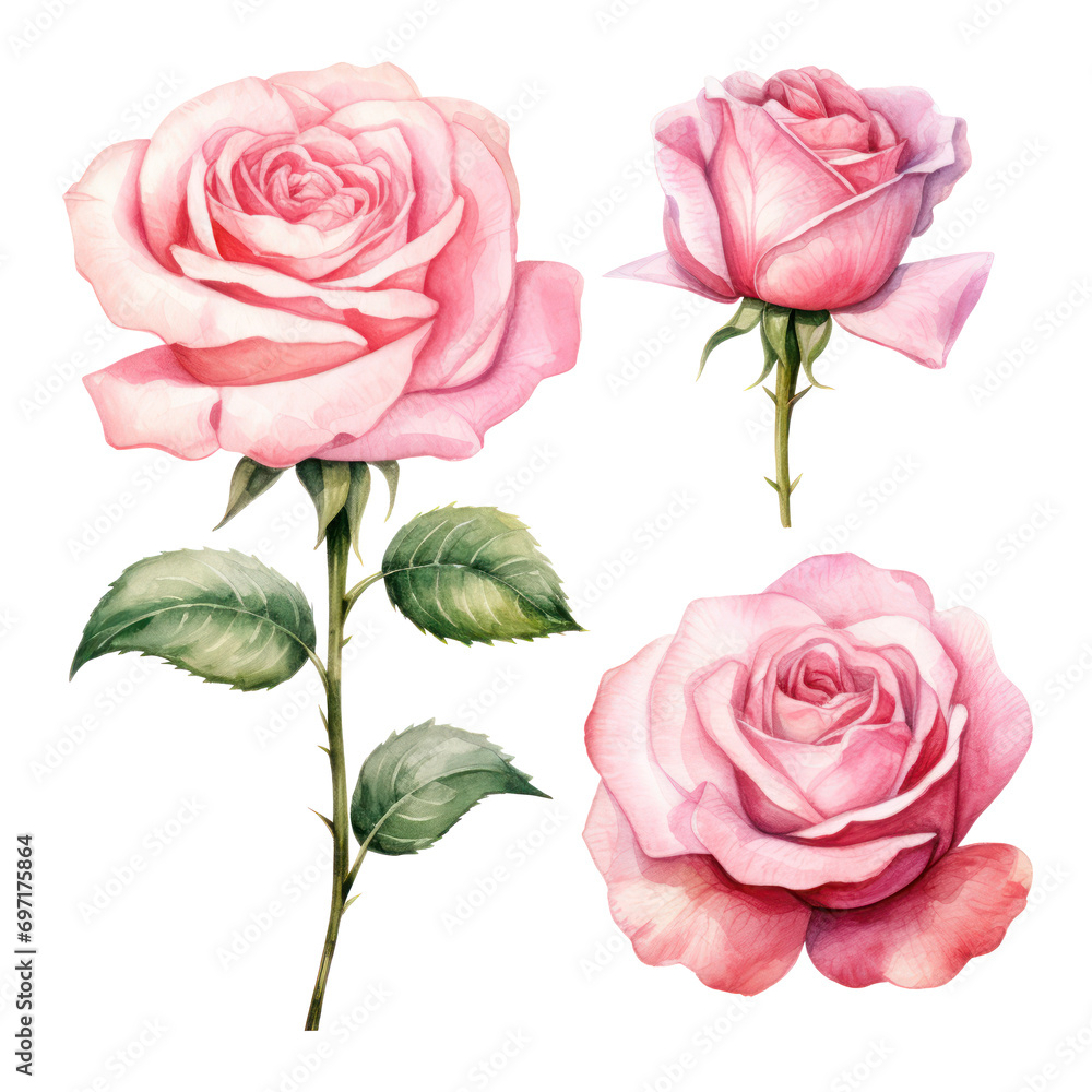 Fototapeta premium pink roses watercolor 