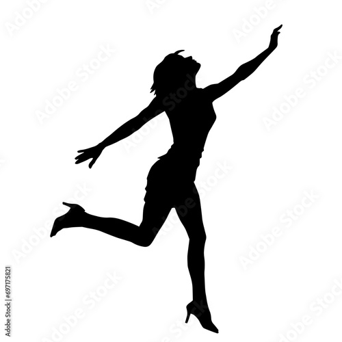 Silhouette of a female dancer in action pose. Silhouette of a slim woman in dancing pose.