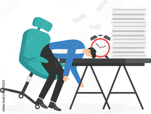 Young people are tired because of the work piled up in the office. Stress in office concept. 

