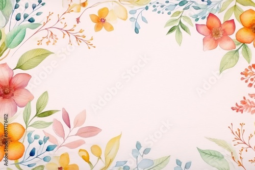 Floral boarder frame with white copy space background water color style.	
 photo