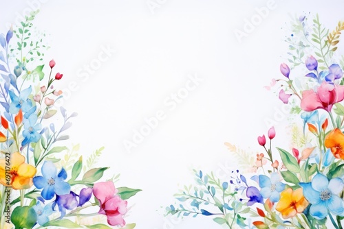 Floral boarder frame with white copy space background water color style.	

