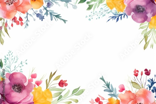 Floral boarder frame with white copy space background water color style.	
 photo