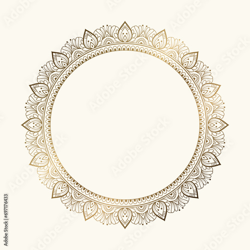 Golden floral mandala round frame vector illustration