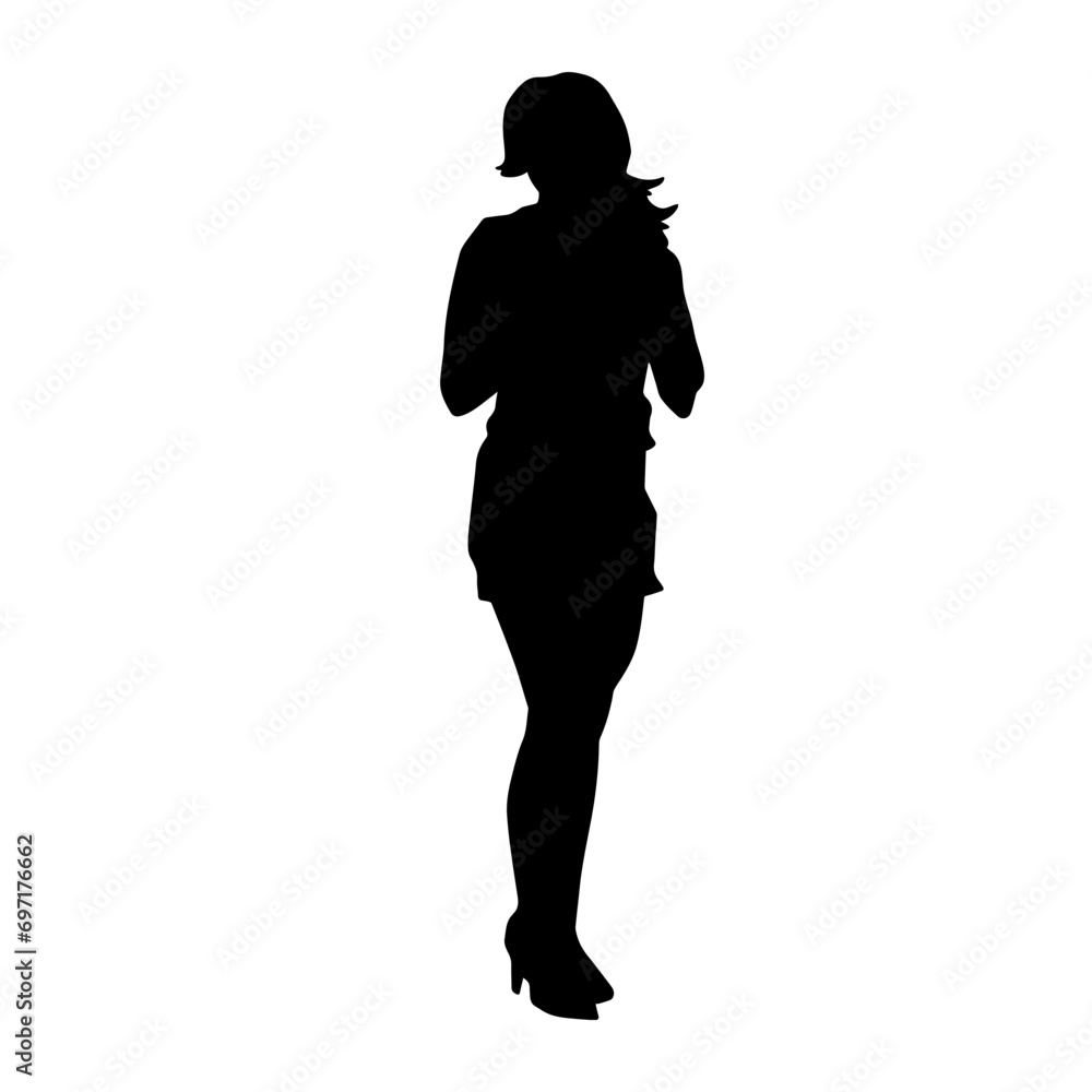 Silhouette of a slim fashionable female model in pose.