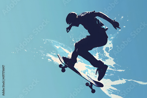 A minimalist representation of an extreme sports stunt, like a skateboarder mid-air or a BMX rider performing a daring trick