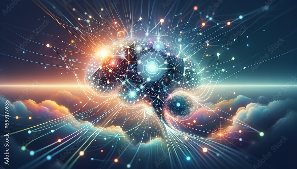 Obraz premium Abstract Neural Network: Futuristic AI Training Concept with Illuminated Connections