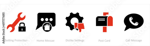 A set of 5 Contact icons as setting protection, home message, dislike settings