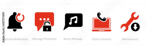 A set of 5 Contact icons as refresh notification, message protection, music message