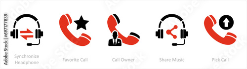 A set of 5 Contact icons as synchronize headphone, favorite call, call owner
