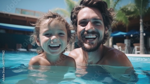 Smiling father and child in resort swimming pool © Fly Frames