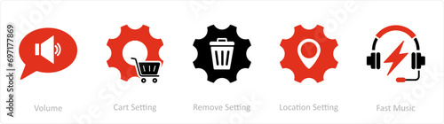 A set of 5 Contact icons as volume, cart settings, remove settings