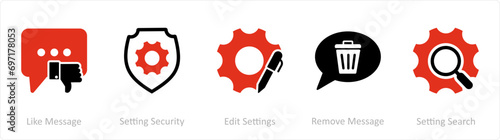 A set of 5 Contact icons as like message, setting security, edit settings