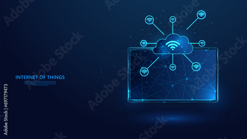 Internet of things abstract concept. Low poly wireframe style technology background.