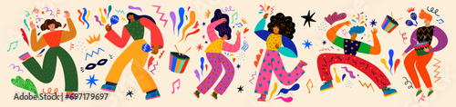 Vector illustration with dancing people. Design for Brazil Carnival. 