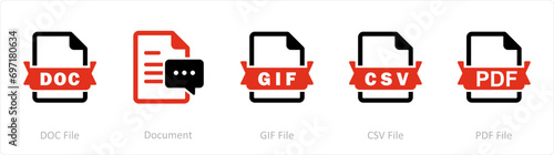 A set of 5 Document icons as doc file, document, gif file