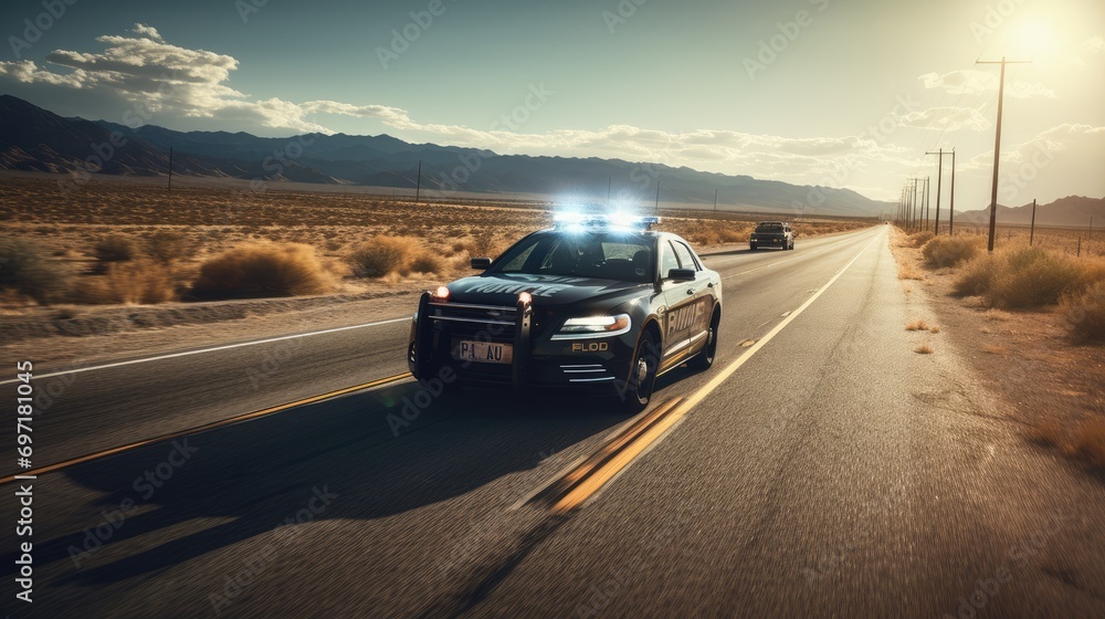 Police car on the road, AI generated Image Police car on the road, AI generated Image