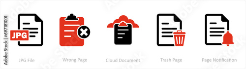 A set of 5 Document icons as jpg file, wrong page, cloud document photo