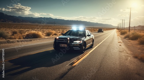 Police car on the road, AI generated Image