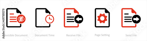 A set of 5 Document icons as invisible document, document time, receive file 