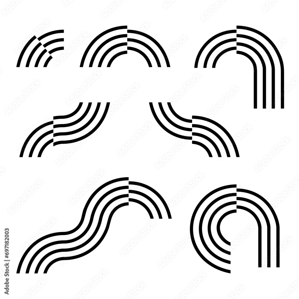Set black curve line rainbow boho minimal icon flat vector design Set black curve line rainbow boho minimal icon flat vector design