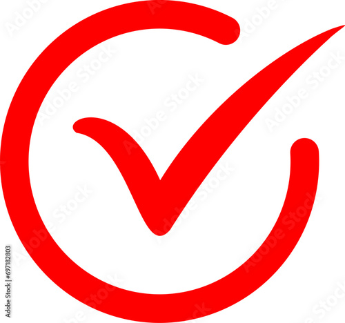 Red check mark icon. Tick ​​symbol in red color. Replaceable vector design