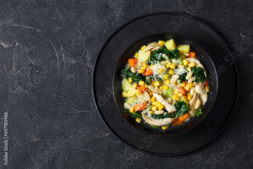 Chicken and white bean soup with veggies, corn