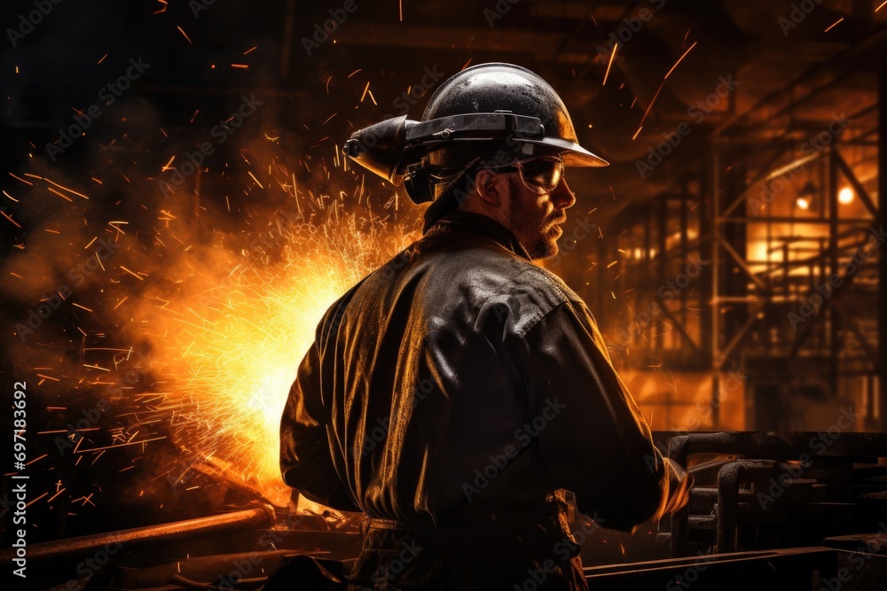 Workers monitor the production process in an iron factory Workers monitor the production process in an iron factory