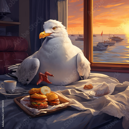 seagull having breakfast