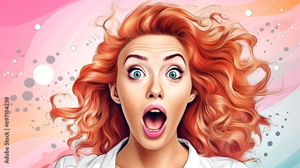 Illustration of surprised beautiful young woman.