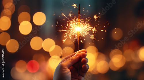 Sparkler in hand. New Year. Christmas. holiday