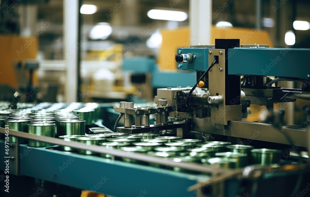 Cans for drink process in factory line on conveyor belt machine at beverage manufacturing Cans for drink process in factory line on conveyor belt machine at beverage manufacturing