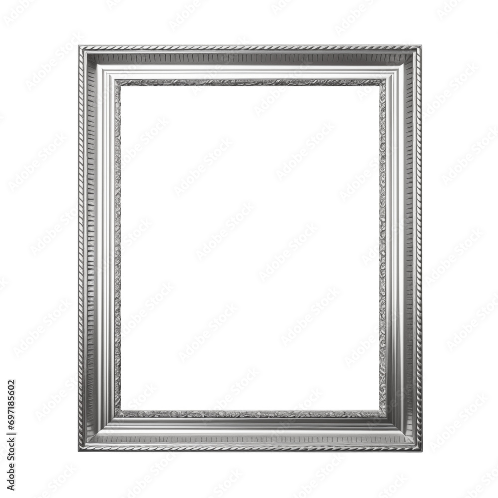 Silver frame border isolated transparent, Generative AI Silver frame border isolated transparent, Generative AI