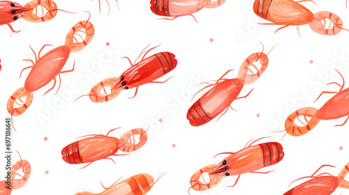 Seamless shrimp prawn pattern design with white background.