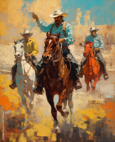 A sheriff and his posse chasing down fleeing outlaws on horseback