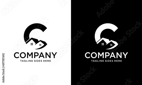 Creative Logo design of c house for construction, home, real estate, building, property. Minimal awesome trendy professional logo design template on black background. photo