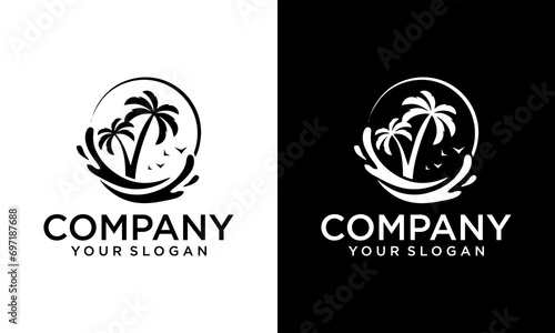 Creative Illustration of a beautiful desert with tall palm trees logo design