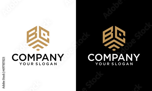 Creative Abstract letter BC or CB logo in gold color isolated in white and black background. gold hexagon Logo Design Template. gold hexagon letter BC logo for modern law firm logo. photo