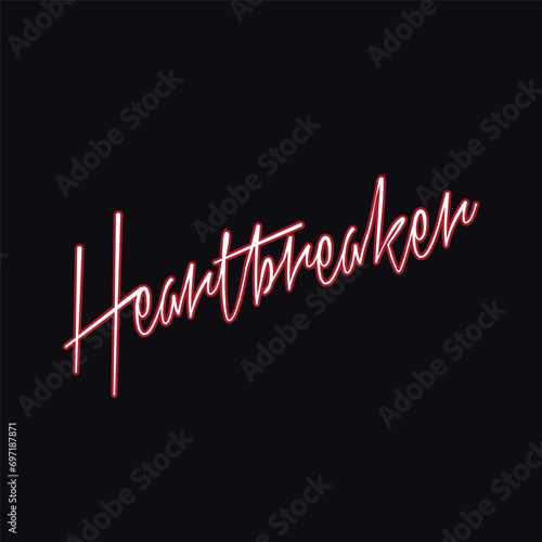 A red neon sign displaying the words 'Heartbreaker' is glowing behind window blinds photo