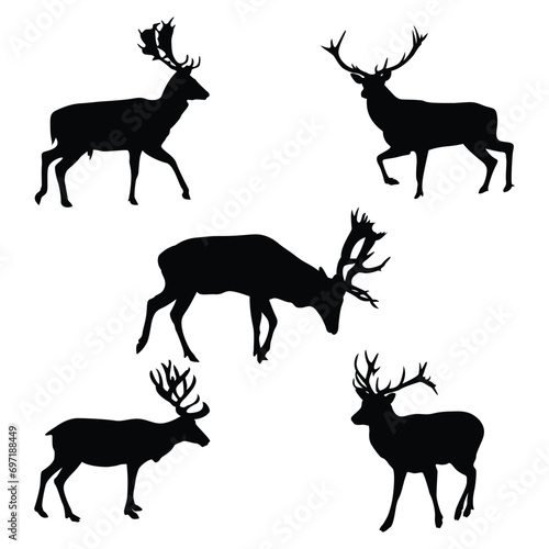 Set Of Black Deer Silhouettes