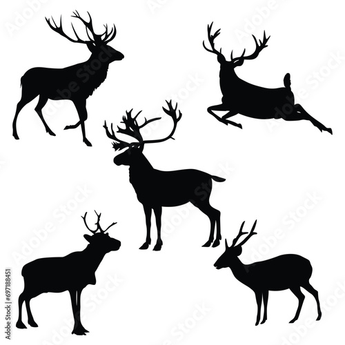 Set Of Black Deer Silhouettes